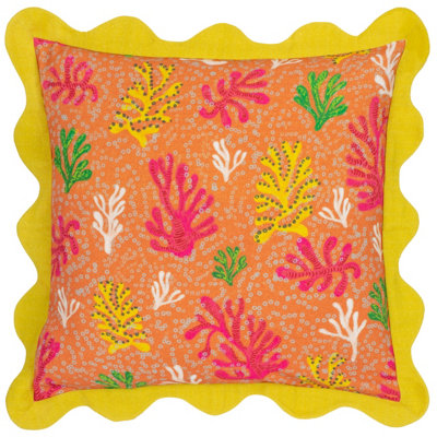Furn. Scalloped Feather Filled Cushion Coral