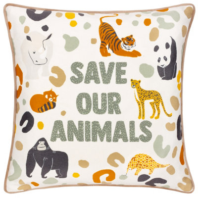Little Furn. Wildlife Save Our Animals Piped Polyester Filled Cushion from B&Q