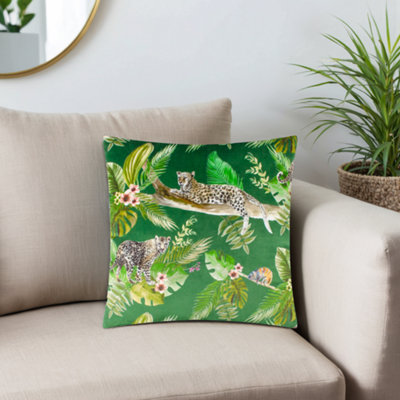 B&Q - Furn. Jungle Green Leaves & Leopards Indoor Cushion(L)43Cm X (W)43Cm