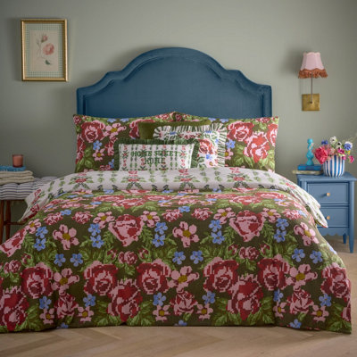 Furn. Feeoni Cottage Floral Duvet SetDoubleGreen
