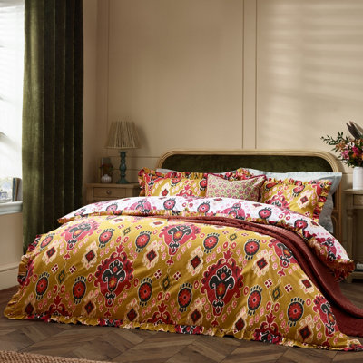 Paoletti Dawson Ikat Reversible Duvet SetSingleYellow from B&Q