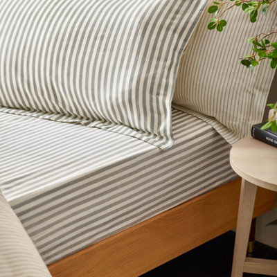 Yard Hebden Striped 100% Cotton Fitted SheetGreyKing from B&Q
