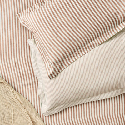 B&Q -  Hebden Striped 100% Cotton Pillowcase PairPecan50 X 75Cm