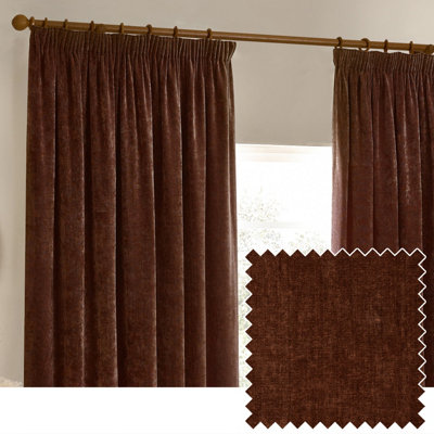 Yard Heavy Chenille Velvet Room Darkening Pencil Pleat Curtain Pair Nutmeg (W)168Cm X (D)229Cm from B&Q