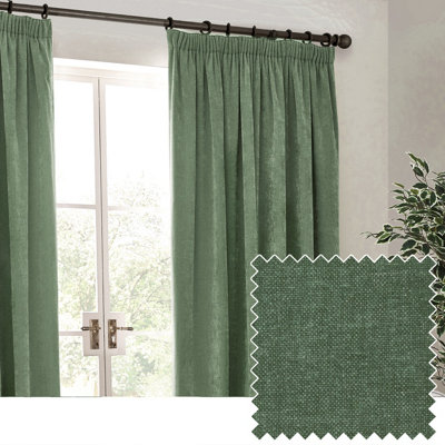 Yard Heavy Chenille Velvet Room Darkening Pencil Pleat Curtain Pair Eucalyptus (W)229Cm X (D)229Cm from B&Q