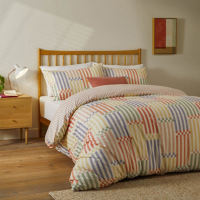 Duvet Day Madison Stripe Printed Soft Touch Duvet Cover SetSingleMulti/apricot from B&Q