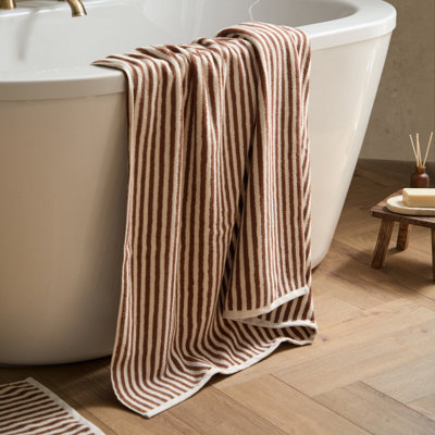 Yard Hebden Striped 100% Cotton Bath SheetPecan100 X 150Cm from B&Q