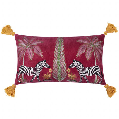 Wylder Tropics Kalahari Embroidered Velvet Polyester Filled Cushion from B&Q