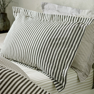 Yard Unisex Black Hebden Striped 100% Cotton Pillowcase Pair In | Size: Standard Pillow Case - Image 4