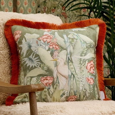 Voyage Maison Voyage Mangrove Fringed Velvet Feather Filled CushionMoss50 X 50Cm from B&Q
