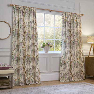 Voyage Maison Voyage Mariposa Fully Lined 100% Cotton Printed Pencil Pleat Curtain PairCream(W) 229 X (D) 229Cm from B&Q
