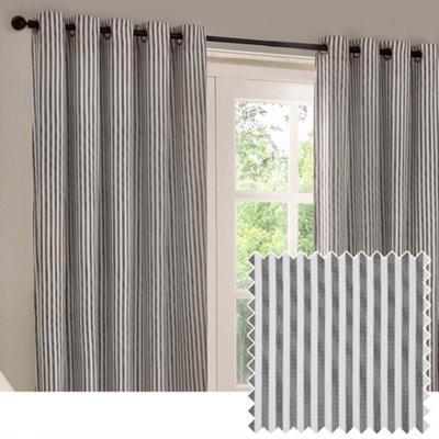Yard Hebden Striped Cotton Eyelet CurtainsGrey(W) 229 X (D) 137Cm from B&Q