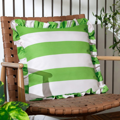 furn. Furn Palm Royale Stripe Ruffle Printed Outdoor CushionGreen50 X 50Cm from B&Q