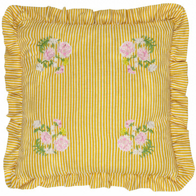 Wylder Martha Embroidered Ruffle Polyester Filled Cushion from B&Q