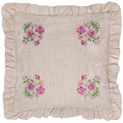 Wylder Martha Embroidered Ruffle Pink Polyester Filled Cushion50 X 50Cm from B&Q