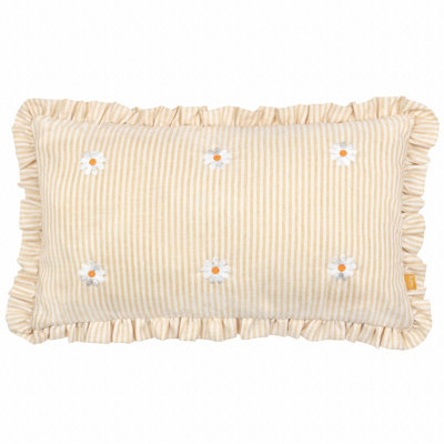 Furn. Les Fleurs Embroidered Ruffle Feather Rich Cushion from B&Q