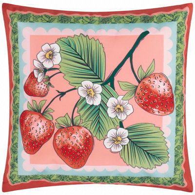 Furn. Anemone Strawberries Printed Multicolour Outdoor Cushion Cover from B&Q