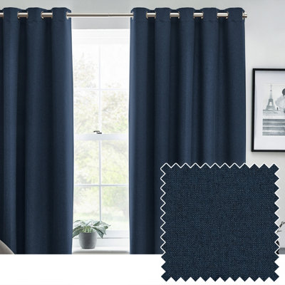 furn. Furn Dawn Textured Blackout Eyelet Curtain Pair Midnight (W)229Cm X (D)229Cm from B&Q
