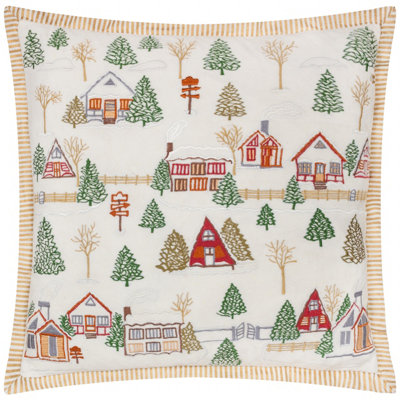 Paoletti Winter Ski Lodges Embroidered Polyester Filled Cushion from B&Q