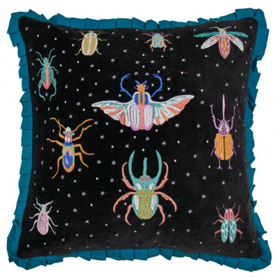 Wylder Darkling Beetles Embroidered Velvet Polyester Filled Cushion from B&Q