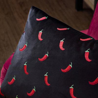 Furn. Chillies Embroidered Polyester Filled Cushion from B&Q