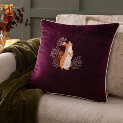 B&Q - furn. Furn Pineberry Forest Embroidered Velvet Polyester Filled CushionPlum45 X 45Cm