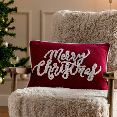 B&Q -  Winter Merry Christmas Applique Velvet Feather Rich Cushion