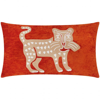 Wylder Dynasty Leopard Embroidered Chenille Feather Rich Cushion from B&Q
