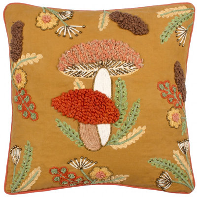 Wylder Mushroom Dell Embroidered Cotton Feather Rich Cushion from B&Q
