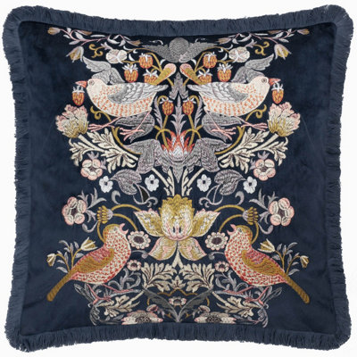 Morris & Co Strawberry Thief Embroidered Velvet Cushion Cover from B&Q