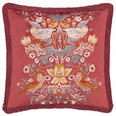 Morris & Co Strawberry Thief Embroidered Velvet Cushion Cover