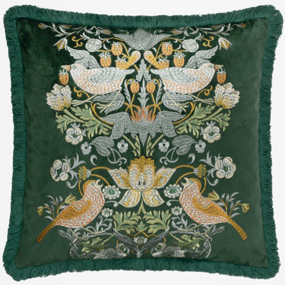 Morris & Co Strawberry Thief Embroidered Velvet Cushion Cover
