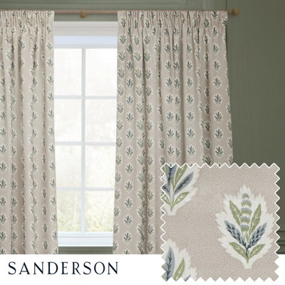 Sanderson Sessile Leaf Printed Room Darkening Pencil Pleat Curtain Pair Flax (W)229Cm X (D)229Cm from B&Q