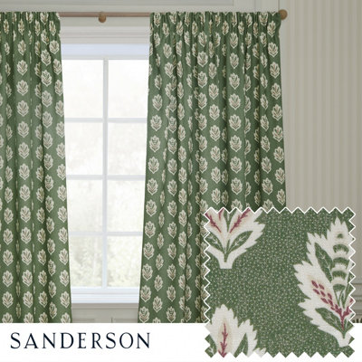 Sanderson Sessile Leaf Printed Room Darkening Pencil Pleat Curtain Pair Leaf Green (W)167Cm X (D)229Cm from B&Q