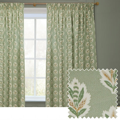 Sanderson Sessile Leaf Printed Room Darkening Pencil Pleat Curtain Pair Sage (W)167Cm X (D)182Cm from B&Q