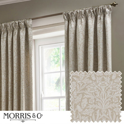 Morris & Co Acorn Tonal Matt Jacquard Room Darkening Pencil Pleat Curtain Pair Linen (W)168Cm X (D)183Cm from B&Q