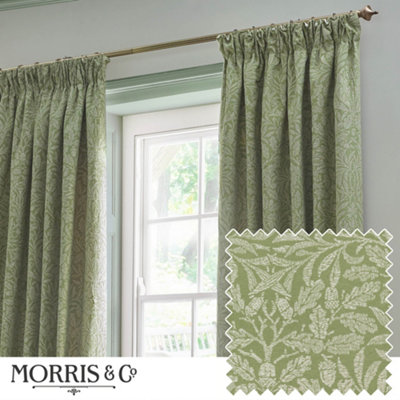 Morris & Co Acorn Tonal Matt Jacquard Room Darkening Pencil Pleat Curtain Pair Sage (W)229Cm X (D)137Cm from B&Q