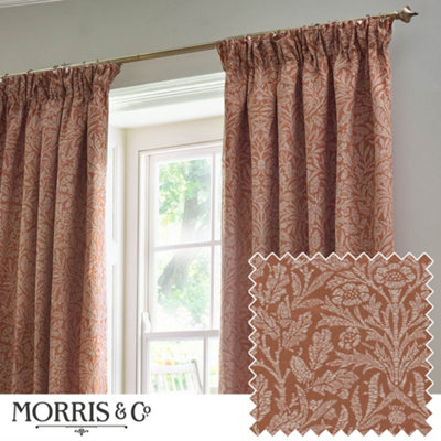 Morris & Co Acorn Tonal Matt Jacquard Room Darkening Pencil Pleat Curtain Pair Brick (W)117Cm X (D)183Cm from B&Q