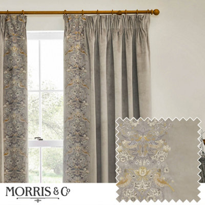Morris & Co Strawberry Thief Embroidery Embroidered Velvet Room Darkening Pencil Pleat Curtain Pair Biscuit (W)229Cm X (D)137Cm from B&Q