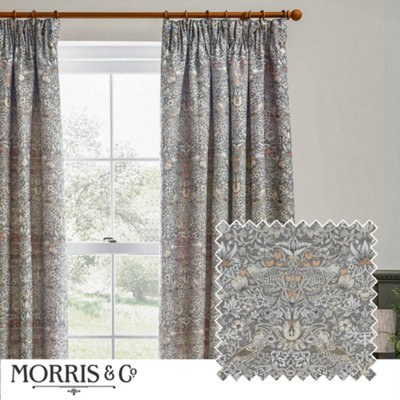 Morris & Co Strawberry Thief Jacquard Jacquard Floral Room Darkening Pencil Pleat Curtain Pair Biscuit (W)168Cm X (D)229Cm from B&Q