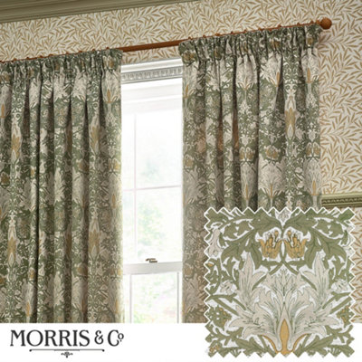 Morris & Co Snakeshead Jacquard Chenille Room Darkening Pencil Pleat Curtain Pair Sunflower/stone (W)117Cm X (D)137Cm from B&Q