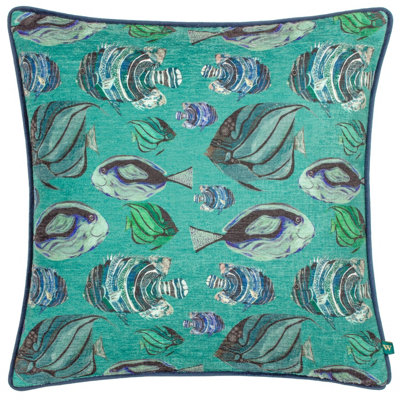 Wylder Abyss Fish Repeat Chenille Feather Rich Cushion from B&Q