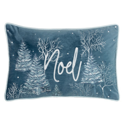Furn. Arcticus Noel Embroidered Piped Velvet Feather Rich Cushion from B&Q