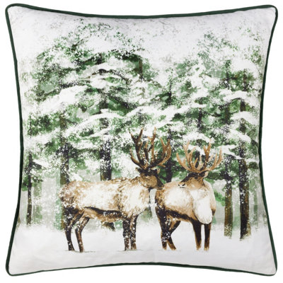 Furn. Classic Reindeer Velvet Piped Feather Rich Cushion from B&Q