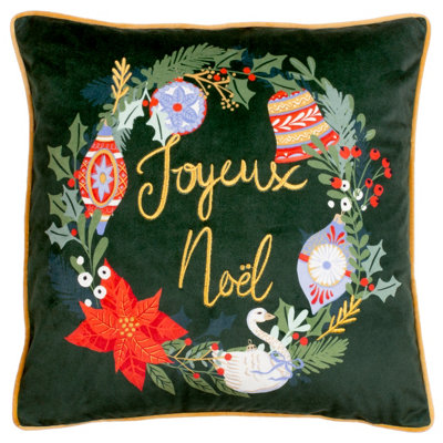 Furn. Deck The Halls Embroidered Feather Rich Cushion from B&Q