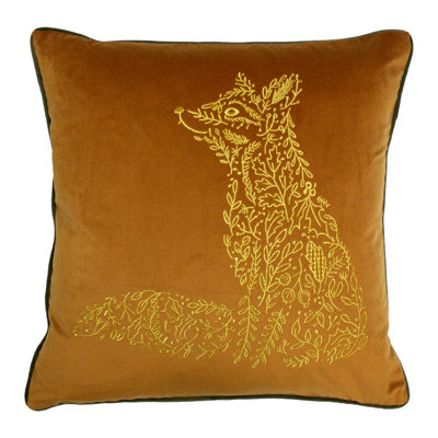 B&Q - Furn. Forest Fauna Fox Velvet Piped Feather Rich Cushion