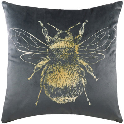 Evans Lichfield Gold Bee Rectangular Velvet Feather Rich Cushion from B&Q