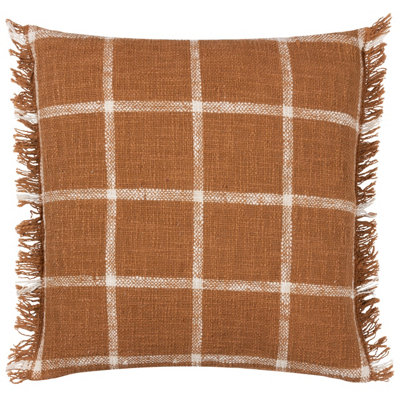 Yard Beni Check Fringed Polyester Filled Cushion from B&Q