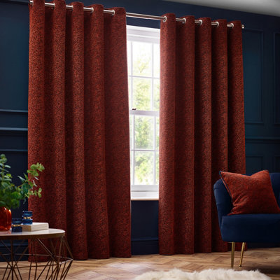 Paoletti Galaxy Chenille Room Ening Eyelet Curtain Pair Copper Dark/Golden
