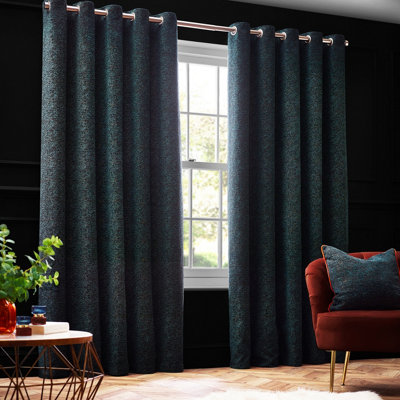 Paoletti Galaxy Chenille Room Ening Eyelet Curtain Pair Emerald Dark/Golden